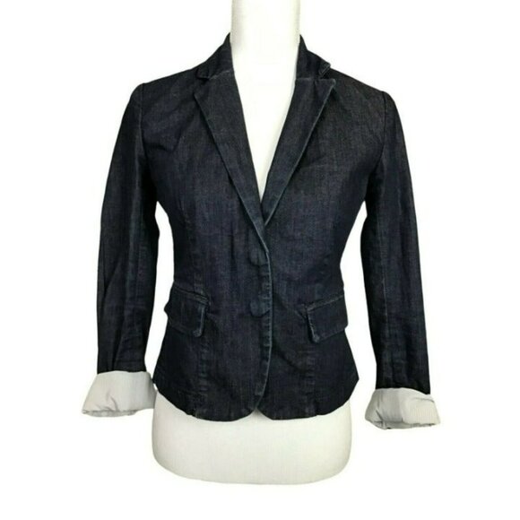 Club Monaco Cotton Spandex Blend Denim Blazer Blue Size 4 RR - Picture 1 of 9
